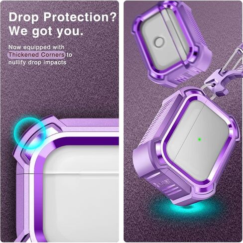 Dexnor Magnetic Case for AirPods Pro 2nd/1st Generation (2023/2022/2019), Compatible with MagSafe, Drop-Proof Lock Full-Body Shockproof Hard Protective Cover Rugged Bumper Cases with Carabiner in Kuwait