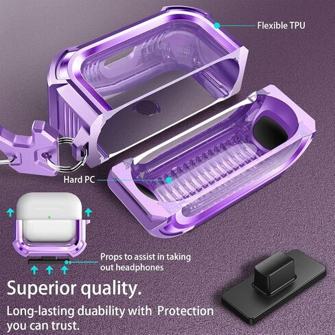 Dexnor Magnetic Case for AirPods Pro 2nd/1st Generation (2023/2022/2019), Compatible with MagSafe, Drop-Proof Lock Full-Body Shockproof Hard Protective Cover Rugged Bumper Cases with Carabiner in Kuwait