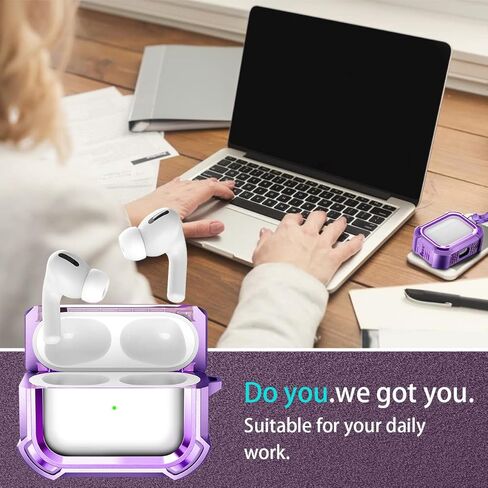 Dexnor Magnetic Case for AirPods Pro 2nd/1st Generation (2023/2022/2019), Compatible with MagSafe, Drop-Proof Lock Full-Body Shockproof Hard Protective Cover Rugged Bumper Cases with Carabiner in Kuwait