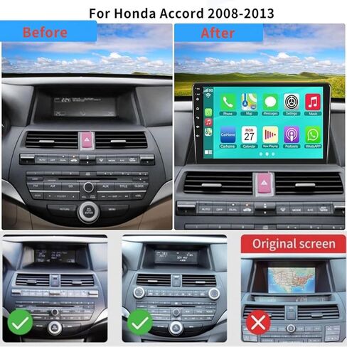 ستيريو سيارة أندرويد 10.2 بوصة لسيارة Honda Accord 2008-2013 مع CarPlay&Android Auto، شاشة لمس عالية الدقة Bluetooth5.2 راديو يدعم GPS/WiFi/راديو FM/SWC+HD كاميرا احتياطية/MIC/DSP in Kuwait