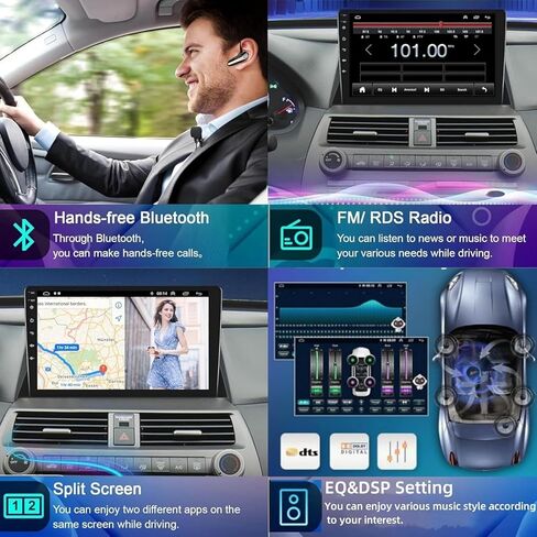 ستيريو سيارة أندرويد 10.2 بوصة لسيارة Honda Accord 2008-2013 مع CarPlay&Android Auto، شاشة لمس عالية الدقة Bluetooth5.2 راديو يدعم GPS/WiFi/راديو FM/SWC+HD كاميرا احتياطية/MIC/DSP in Kuwait
