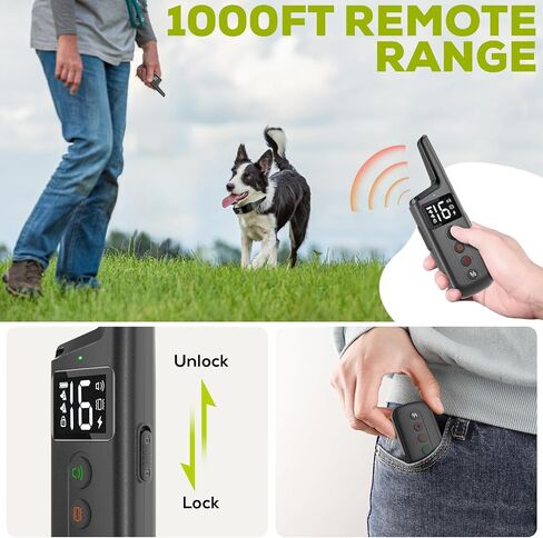 Dog Training Shock Collar for Large Medium Dogs (20-150 lbs) with Vibration, Electric Shock, Beep, Security Lock Mode, IPX7 Waterproof Rechargeable Remote Trainer E-Collar-Black in Saudi Arabia