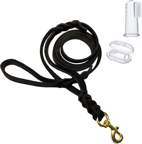 LWBMG Double Handle Leather Dog Leash 6 Foot - Heavy Duty Dog Leash with Traffic Handle - Braided Leather Lead for Small Medium Large Dogs in Saudi Arabia