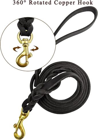 LWBMG Double Handle Leather Dog Leash 6 Foot - Heavy Duty Dog Leash with Traffic Handle - Braided Leather Lead for Small Medium Large Dogs in Saudi Arabia