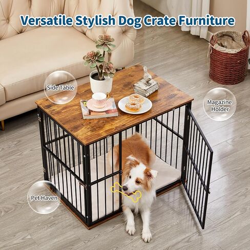 Max & Marlow Dog Crate Furniture Wooden Dog Crate End Table Dog Kennel Furniture Dog Crate Furniture for Dogs Indoor, 25"L x 18.5"W x 22.8"H, Brown in Saudi Arabia