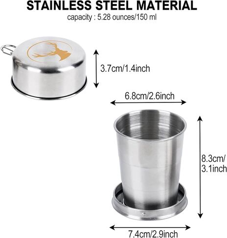 Stainless Steel Collapsible Cup,Portable Travel Folding Metal Cup with Lid and Keychain,Outdoor Camping Retractable Mug for Travel Camping Hiking Cycling,150 ml,Sunflower in Saudi Arabia