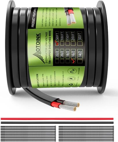 16/2 50FT Electrical Wire, 12/24V Flat Cable 16 Gauge Tinned Copper Tube Cover Wire for Automotive LED Lighting Boat in Saudi Arabia