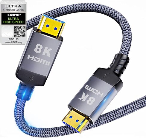 10K 8K HDMI 2.1 Cable 6.6FT eARC, Certified Ultra High Speed PS5 HDMI Cable Braided-8K@60Hz,4K@120Hz,48Gbps,HDCP 2.2 & 2.3,HDR 10,Compatible with PS5/Xbox/TV/RTX 4090/Monitor in Saudi Arabia