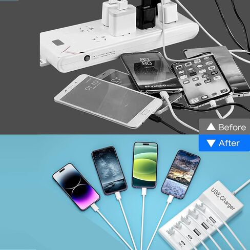 USB C Fast Charger, 10-Port Portable Charging Station, Suitable for Various Devices, Compatible with iPhone, iPad, Samsung, Google, Xiaomi, Huawei and Other USB Charging Devices in Saudi Arabia