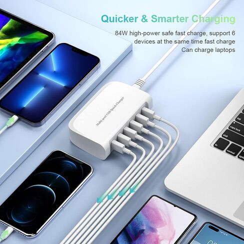 USB C Fast Charger, 10-Port Portable Charging Station, Suitable for Various Devices, Compatible with iPhone, iPad, Samsung, Google, Xiaomi, Huawei and Other USB Charging Devices in Saudi Arabia
