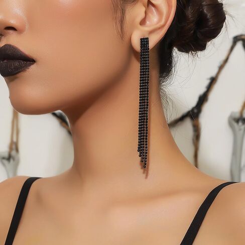 Summer Boho Bow Star Long Tassel Earrings for Women Girls Rhinestone Crystal Setting Womens Fringe Star Earrings Dangling Waterfall Beaded Chandelier Dangle Earrings Jewelry Gifts for Party Prom Statement Wedding Bridal Gold Silver in Saudi Arabia