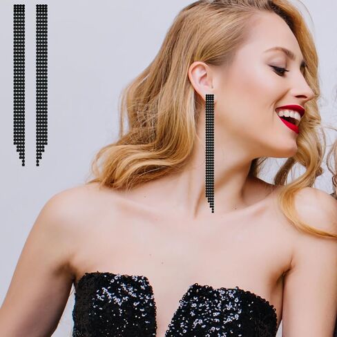 Summer Boho Bow Star Long Tassel Earrings for Women Girls Rhinestone Crystal Setting Womens Fringe Star Earrings Dangling Waterfall Beaded Chandelier Dangle Earrings Jewelry Gifts for Party Prom Statement Wedding Bridal Gold Silver in Saudi Arabia
