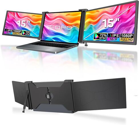 FOPO 15" Laptop Monitor Extender, 1080P Full HD Triple Portable Monitor with USB-C/HDMI, Plug and Play Dual Monitor for 15-17.3" Laptop with Windows/Mac(Only for M1 Max/M1 Pro)/Switch - S17 in Saudi Arabia