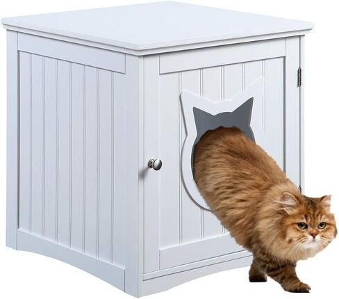 Cat House Side Table, Nightstand Pet House, Litter Box Furniture Indoor Pet Crate Litter Box End Table, Litter Box Enclosure, (White) in Saudi Arabia