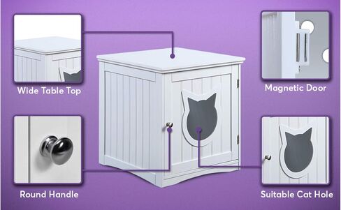 Cat House Side Table, Nightstand Pet House, Litter Box Furniture Indoor Pet Crate Litter Box End Table, Litter Box Enclosure, (White) in Saudi Arabia