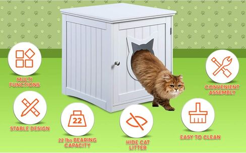 Cat House Side Table, Nightstand Pet House, Litter Box Furniture Indoor Pet Crate Litter Box End Table, Litter Box Enclosure, (White) in Saudi Arabia