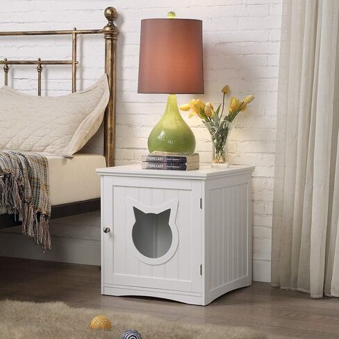 Cat House Side Table, Nightstand Pet House, Litter Box Furniture Indoor Pet Crate Litter Box End Table, Litter Box Enclosure, (White) in Saudi Arabia