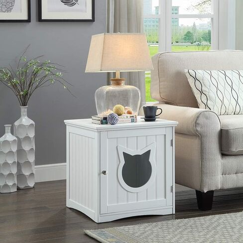 Cat House Side Table, Nightstand Pet House, Litter Box Furniture Indoor Pet Crate Litter Box End Table, Litter Box Enclosure, (White) in Saudi Arabia