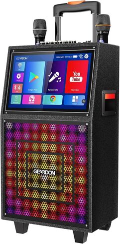 Karaoke Machine with Lyrics Display Screen for Adults, Built-in 15 Inches Tablet & WiFi, Bluetooth Speaker w/ 2 Rechargeable UHF Mics, DJ Lights, Portable Karaoke System for Any Occasion in Saudi Arabia