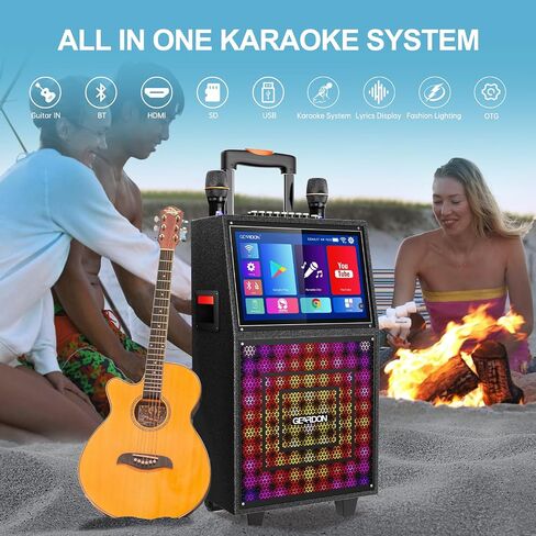 Karaoke Machine with Lyrics Display Screen for Adults, Built-in 15 Inches Tablet & WiFi, Bluetooth Speaker w/ 2 Rechargeable UHF Mics, DJ Lights, Portable Karaoke System for Any Occasion in Saudi Arabia