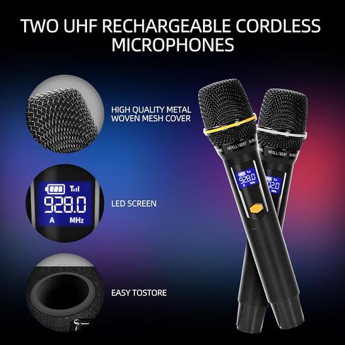 Karaoke Machine with Lyrics Display Screen for Adults, Built-in 15 Inches Tablet & WiFi, Bluetooth Speaker w/ 2 Rechargeable UHF Mics, DJ Lights, Portable Karaoke System for Any Occasion in Saudi Arabia