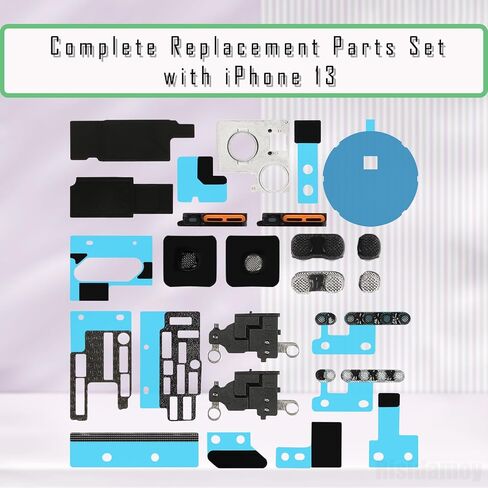 Complete Full Replace Kits Full Bottom Loudspeaker AntiDust Mesh Replacement for iPhone 13 Repair Mic Camera Bracket Net Parts with Motherboard Heat Dissipation Protectionn Sticker Sets in Saudi Arabia