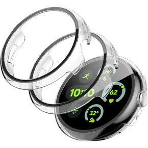 3 Pack Case for Google Pixel Watch 3 45mm with Tempered Glass Screen Protector, Slim Hard PC Shockproof Bumper Cover for Pixel Watch 3 45mm 2024,(Black/Silver/Clear)