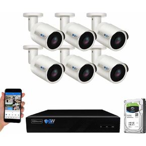 GW Security 8 Channel 4K NVR 8MP AI Human & Vehicle Detection Security Camera System with 6 UHD 4K 2160P Microphone PoE Outdoor/Indoor Waterproof IP Security Bullet Cameras (White)