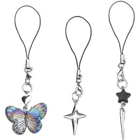 Y2k Accessories Goth Phone Charms for Phone Case Charms Strap Y2k Keychains for Backpacks Handbag Accessories Charms Butterfly Phone Charm Keychain Punk Gothic Charms for Earphone Camera Charms 3 Pcs