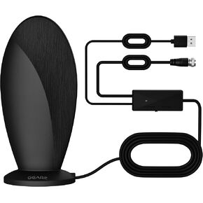 GEARit High-Gain TV Antenna - Indoor Long Range HD TV Antenna for Local Channels, Supports 4K 1080P - Over The Air Digital TV Antenna, 360° Signal Reception - 16ft Coax HDTV Cable - Black