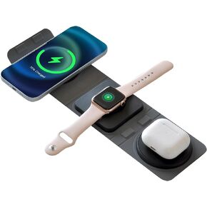 NOMADTECH 3 in 1 Wireless Charging Station for iPhone, Foldable Magnetic Travel Charger, Wireless Charger for iPhone 16/15/14/13/12 Series, Apple Watch AirPods – for Home, Office & Travel