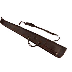 TOURBON Leather Gun Case for Rifles Shotgun, 52 inches Rifle Bag with Pocket, Padded Shotgun Slip with Shoulder Strap