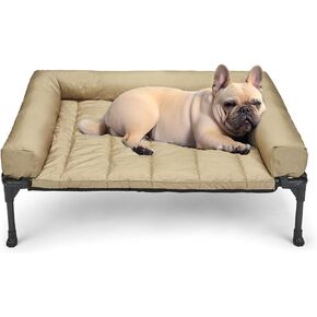 Veehoo Cooling Elevated Dog Bed + Waterproof Removable Pillow-Top Mat, Bolster Dog Cot Bed, Raised Dog Bed with Breathable Mesh, No-Slip Feet, Dog Sofa Bed for Indoor & Outdoor, Medium, Beige CWC2331B