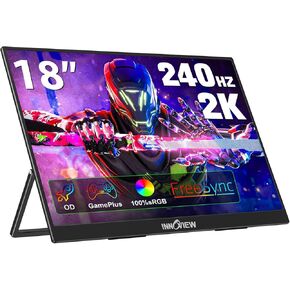 InnoView 18 Inch 240HZ Portable Gaming Monitor, 2K 2560x1600 QHD Portable Monitor OD Gameplus HDR FreeSync Laptop Monitor with Kickstand, Portable Screen for Laptop PC Phone Game Console