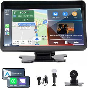 Portable Newest Wireless Apple CarPlay and Android Auto Screen for Car, 7" HD Touch Screen Car Stereo with Mirror Link, Bluetooth,AUX,FM Transmitter for All Vehicles