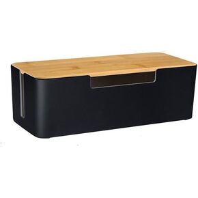 ABS Cord Organizer Box with Wooden Lid, Cable Management Box for Power Strips or Surge Protectors, Desk Cable Tidy Box for Office Home(Black)