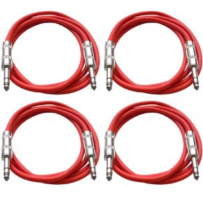 Seismic Audio - SATRX-6-4 Pack of 6' 1/4" TRS to 1/4" TRS Patch Cables - Balanced - 6 Foot Patch Cord - Black and Black
