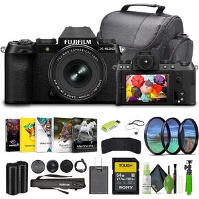 Fujifilm X-S20 Professional Digital Mirrorless Camera with XF16-50mm F2.8-4.8 R LM WR Black, Bundle with 64GB Memory Card + Vlogging Tripod + Camara Bag + Lens Cleaning Kit + More Accessories