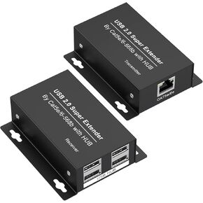 USB Extender Over Ethernet USB 2.0 HUB RJ45 Cat5e/6, 196ft/60m, up to 480Mbps Transfer Rate No Driver Required Supports POC Power Supply, Supports Connecting Keyboard Mouse U Disk Printer etc.