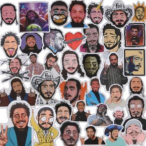 Malone 53pcs Music Legends Sticker Merch, Post Waterproof and Aesthetic Decals, Ideal for Phone, Laptop, and Bags, Great Choice for Fans Make Excellent Adornments for Family and Friends