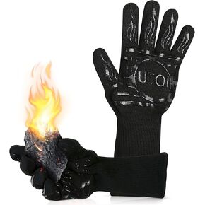 BBQ Grill Gloves, 1472°F Heat Resistant Barbecue Gloves Oven Mitts for Kitchen BBQ Grilling and Outdoor Cooking Campfire Fireplace Accessories, 1 Pair, 13 inch Long Oven Gloves with Fingers, XL