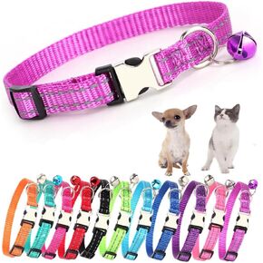 Puppy Collar with Bell,Basic & Reflective Cat Collar with Bells for XXS Xs Small Pet Dogs Boy Tiny Kitten Girls Animal, Purple X-Small