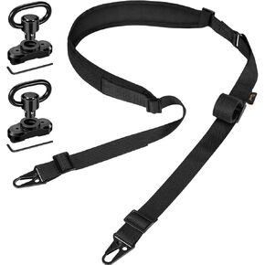CVLIFE Two Point Sling Quick Adjust Gun Sling with Removable Shoulder Pad Metal Hardware Buckles Traditional Rifle Sling with 2 Pack 360° Gun Sling Swivels Black