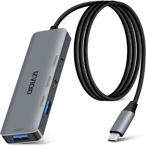 Dual USB C USB A 3.0 Hub, 4 Ports with 2* USB-C 3.0 and 2* USB-A 3.0 with 3.3ft Extended Long Cable, Ultra Slim Portable Multiport Expander for Laptop, mouses, Keyboards