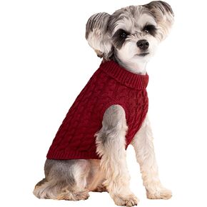 Small Dog Pullover Sweater, Cold Weather Cable Knitwear, Classic Turtleneck Thick Warm Clothes for Chihuahua, Bulldog, Dachshund, Pug, Yorkie (Khaki, Small)