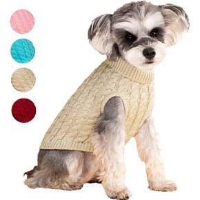 Small Dog Pullover Sweater, Cold Weather Cable Knitwear, Classic Turtleneck Thick Warm Clothes for Chihuahua, Bulldog, Dachshund, Pug, Yorkie (Khaki, Small) in Saudi Arabia