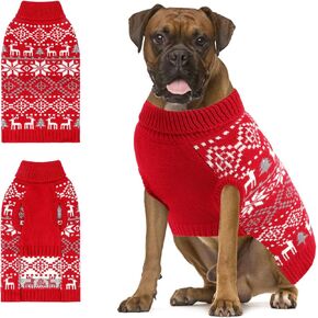 BWOGUE Large Dog Christmas Sweaters - Snowflake Reindeer Turtleneck Sweaters with Leash Hole, Knitted Pullover for Extra Large Dogs (XL)