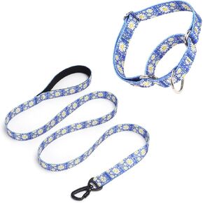 Martingale Collar for Dogs, 5FT Dog Leash Padded, Dog Collar and Leash Set, Daisy Floral Design Pet Collar, Adjustable for Medium Large Dogs (Hot Pink, Medium)