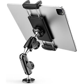 Industrial Car Tablet Mount, [2-Section Adjustable Arm] Heavy Duty Drill Base Dashboard Tablet Holder for Public Vehicle, Boat, Tractor, Compatible With iPad Pro Air Mini, iPhone, 4-13" Tablets