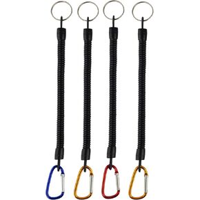Tool Lanyards for Hand Tools - Fishing Lanyard with Split Ring & Carabiner - Plastic Spring Elastic Coiled Lanyard - Safety Tool Tether for Fishing, Hiking Camping Tools, 4 Pcs